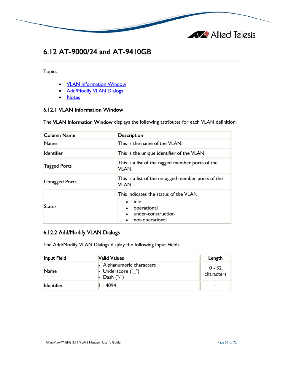 Allied Telesis AlliedView-EMS 3.11 VLAN MANAGER User Manual | Page 57 / 72