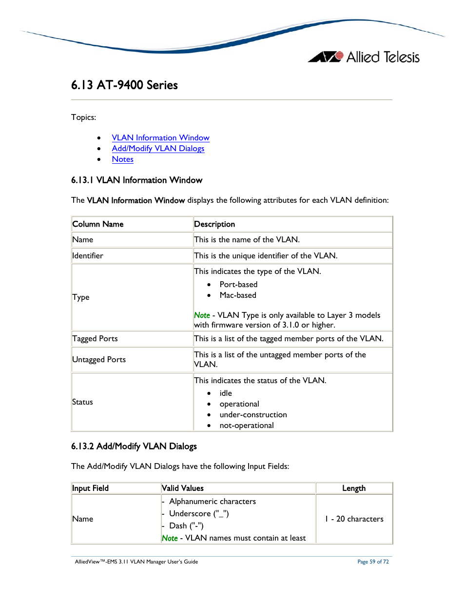 Allied Telesis AlliedView-EMS 3.11 VLAN MANAGER User Manual | Page 59 / 72