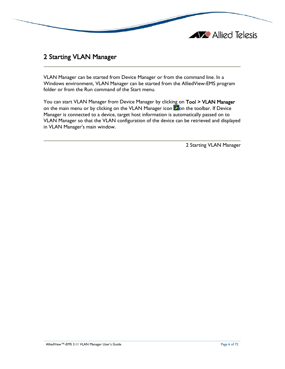 2 starting vlan manager | Allied Telesis AlliedView-EMS 3.11 VLAN MANAGER User Manual | Page 6 / 72