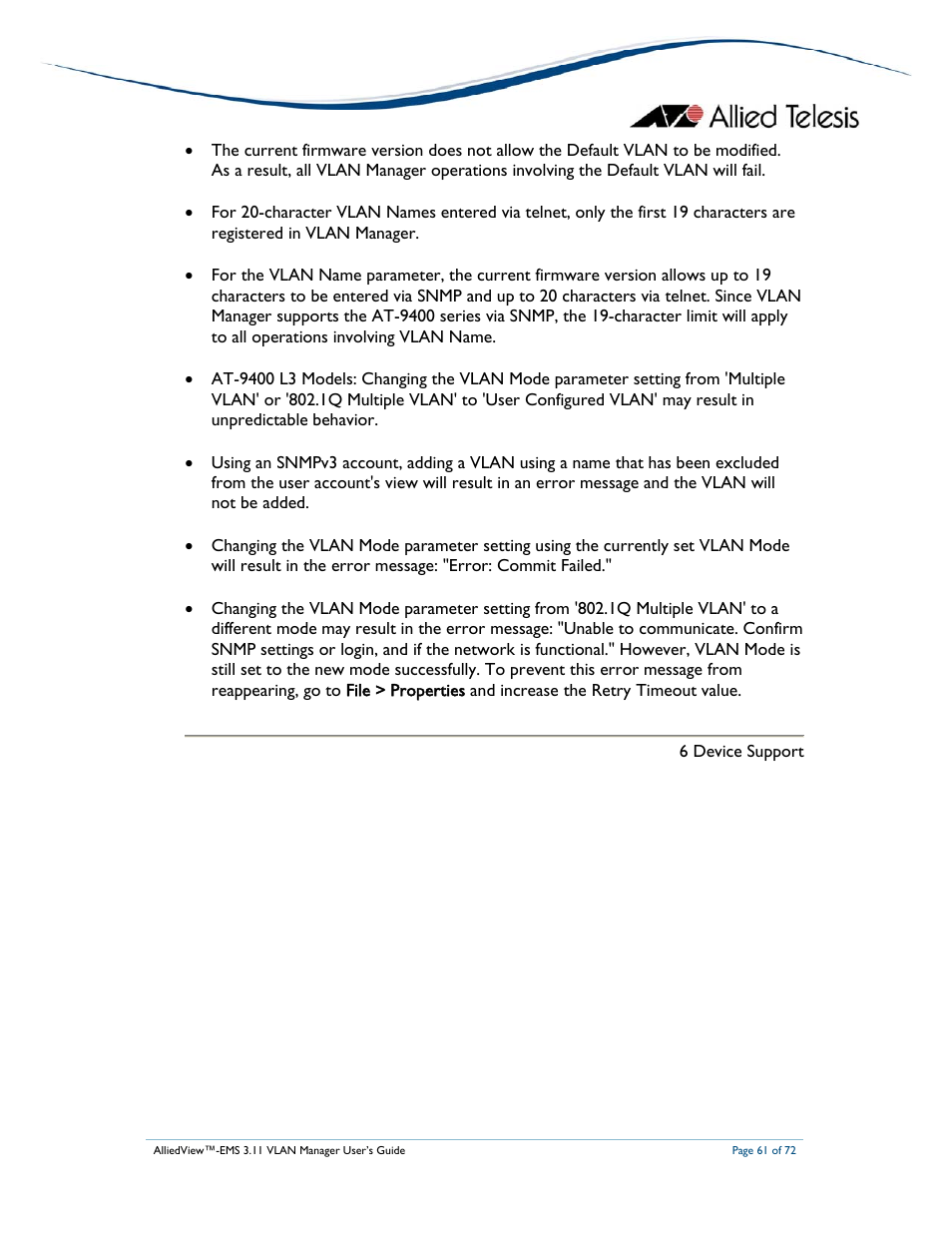 Allied Telesis AlliedView-EMS 3.11 VLAN MANAGER User Manual | Page 61 / 72