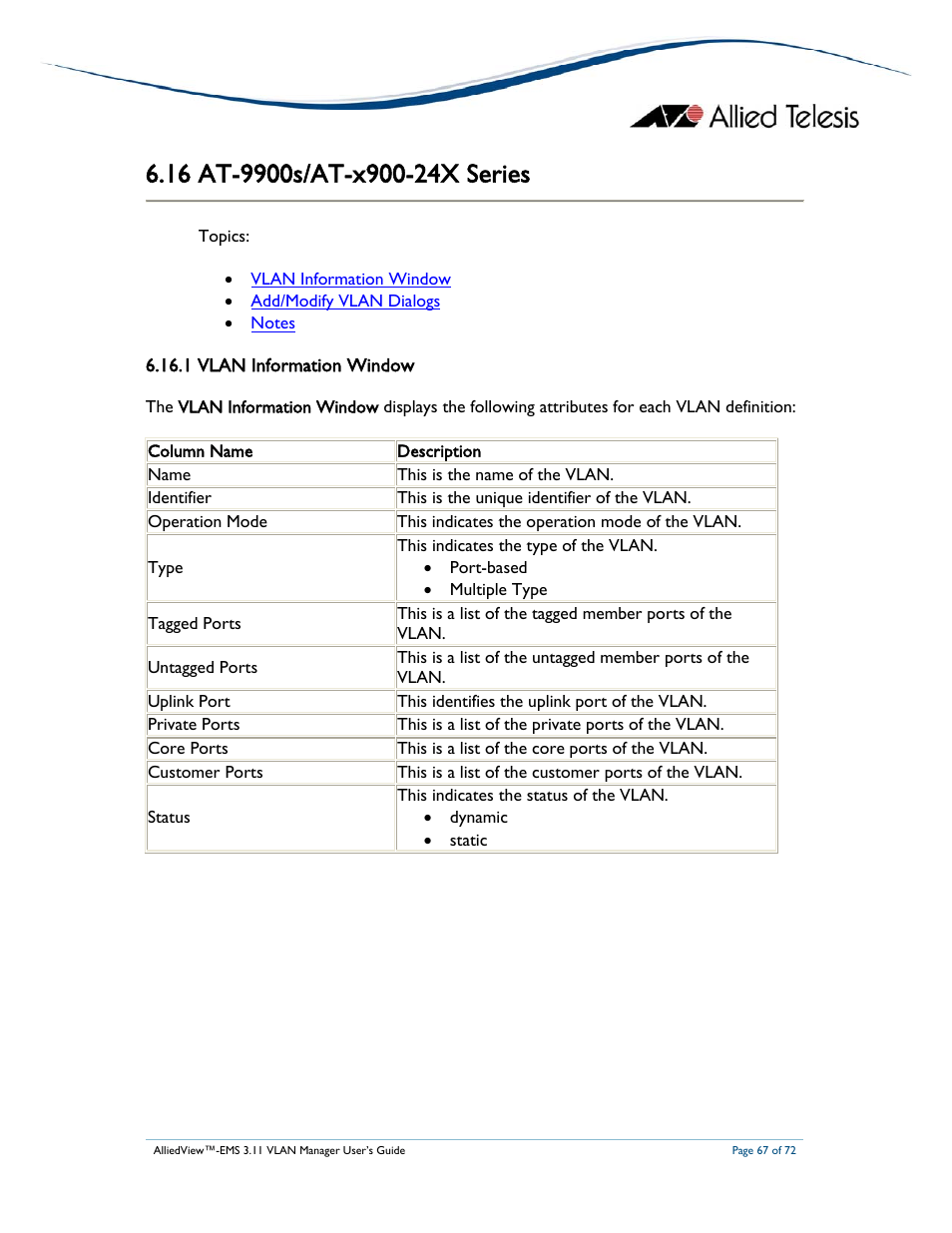 Allied Telesis AlliedView-EMS 3.11 VLAN MANAGER User Manual | Page 67 / 72