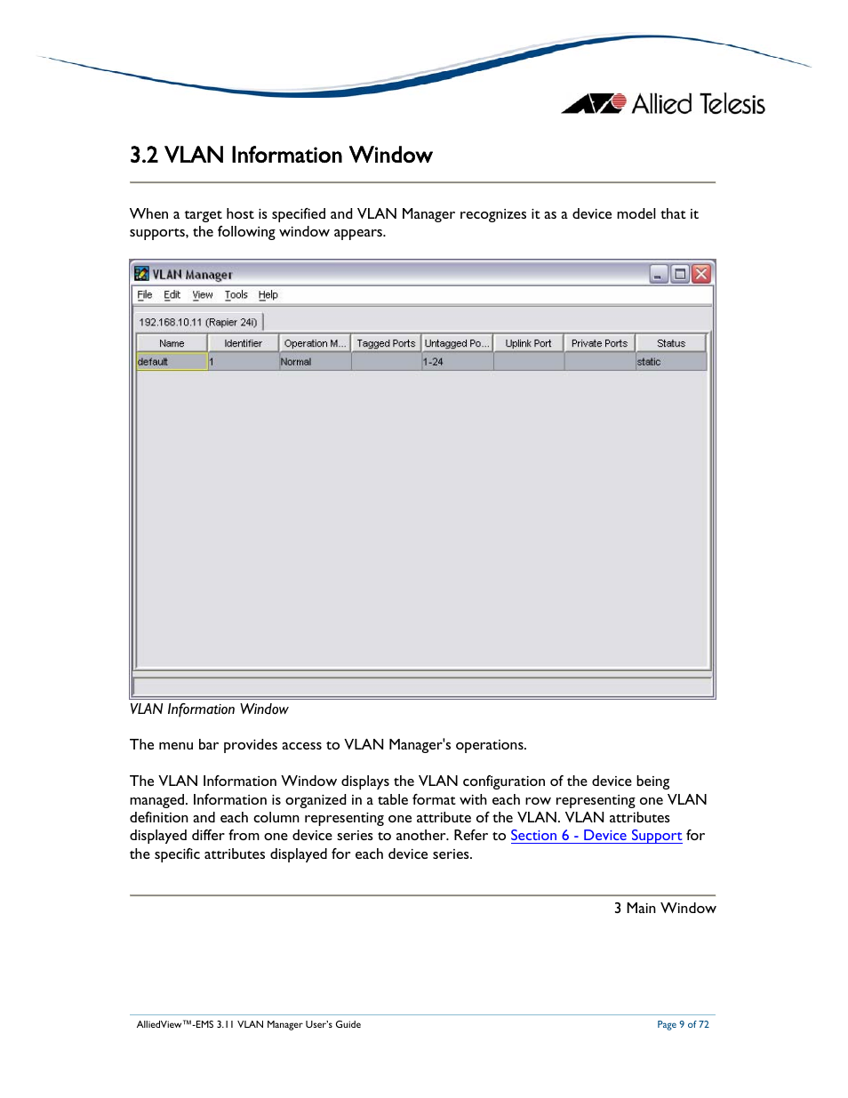 2 vlan information window | Allied Telesis AlliedView-EMS 3.11 VLAN MANAGER User Manual | Page 9 / 72