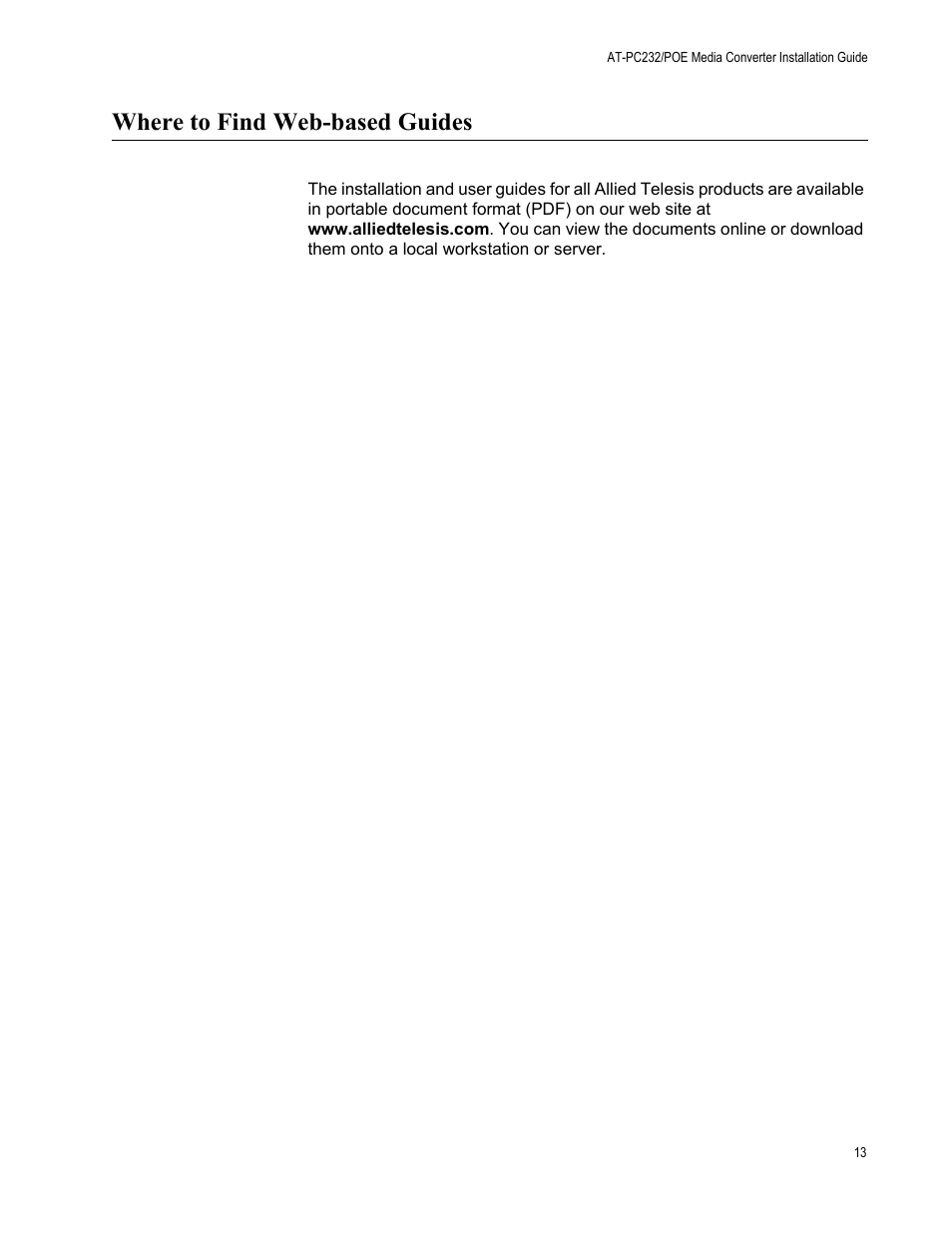 Where to find web-based guides | Allied Telesis AT-PC232/POE User Manual | Page 13 / 62