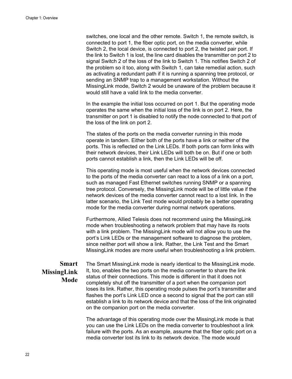 Smart missinglink mode | Allied Telesis AT-PC232/POE User Manual | Page 22 / 62