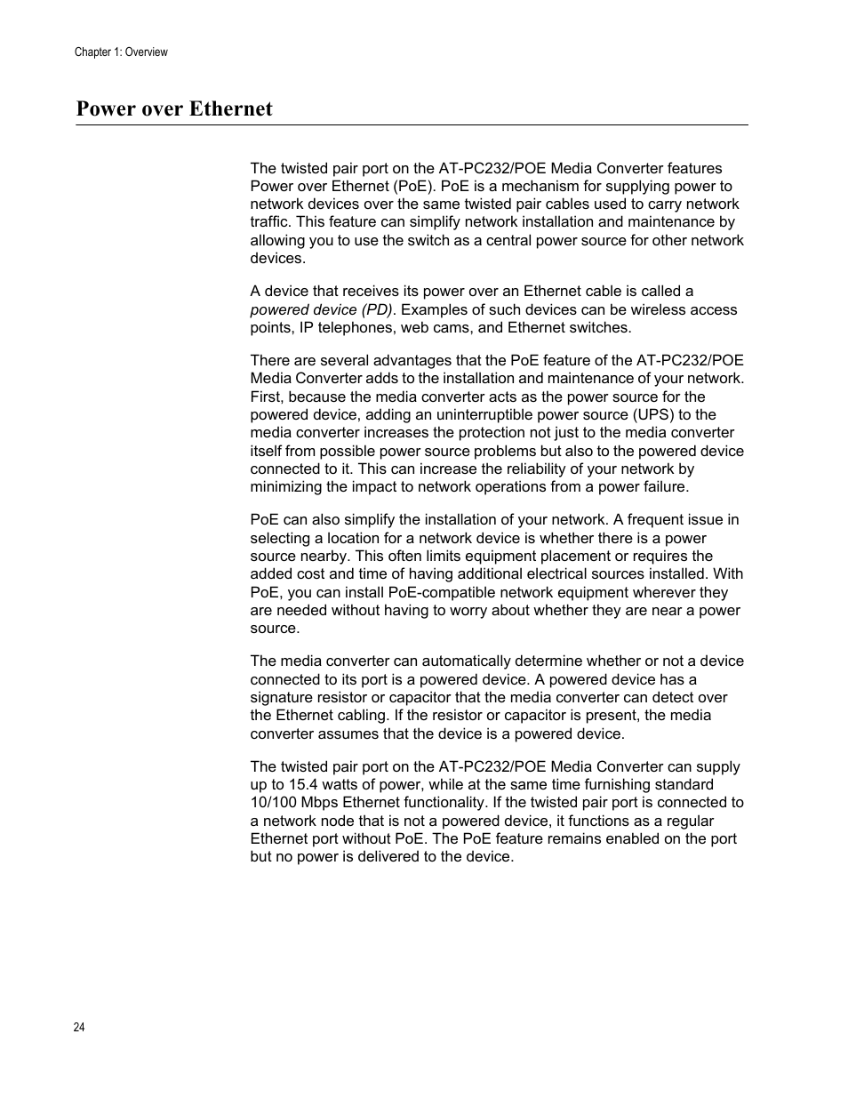 Power over ethernet | Allied Telesis AT-PC232/POE User Manual | Page 24 / 62
