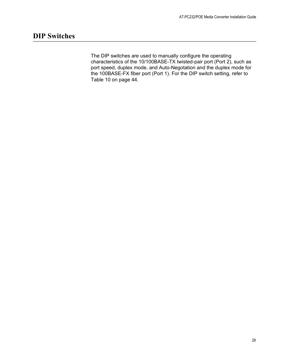 Dip switches | Allied Telesis AT-PC232/POE User Manual | Page 29 / 62