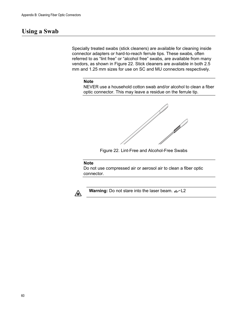 Using a swab, Figure 22. lint-free and alcohol-free swabs | Allied Telesis AT-PC232/POE User Manual | Page 60 / 62