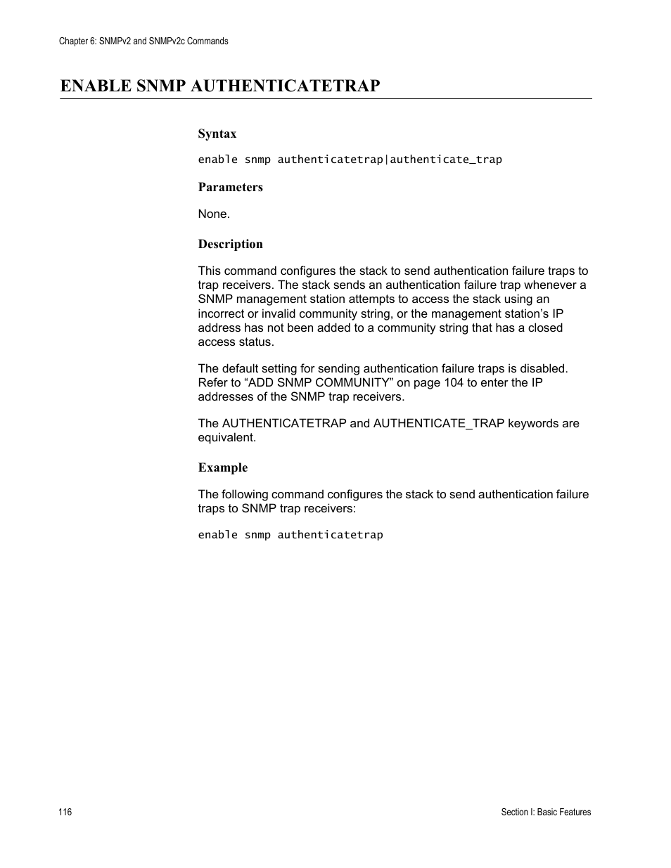 Enable snmp authenticatetrap | Allied Telesis AT-S63 User Manual | Page 116 / 468