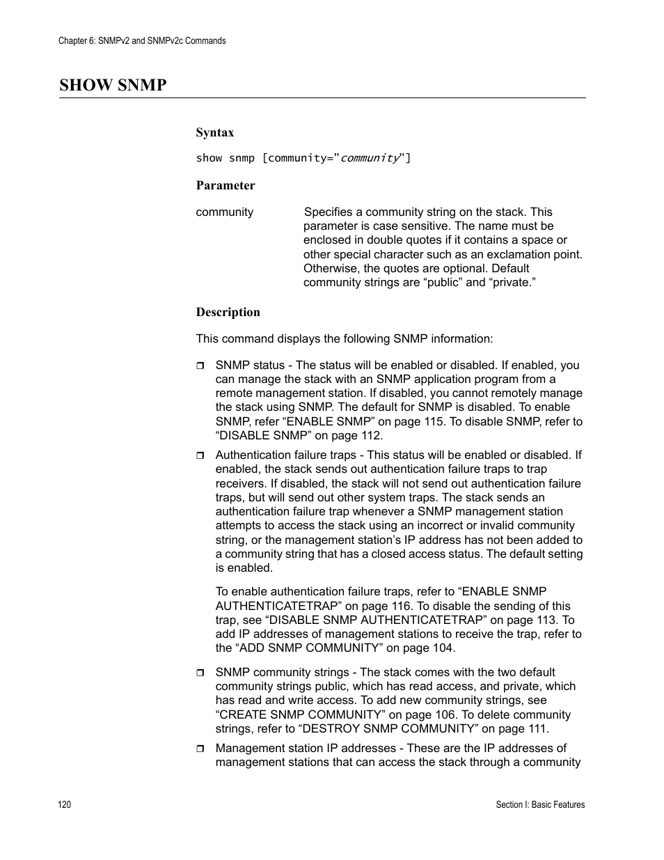 Show snmp | Allied Telesis AT-S63 User Manual | Page 120 / 468