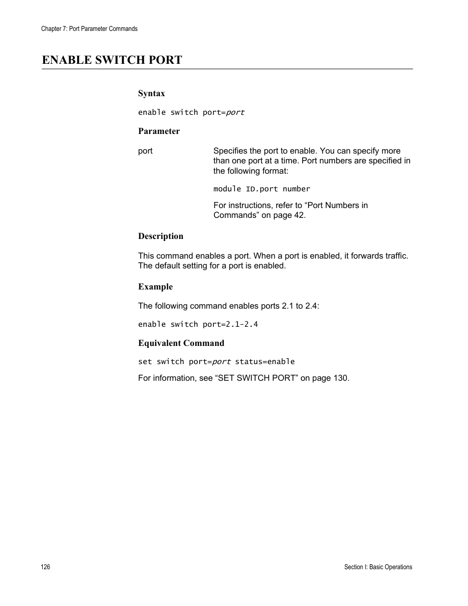 Enable switch port | Allied Telesis AT-S63 User Manual | Page 126 / 468