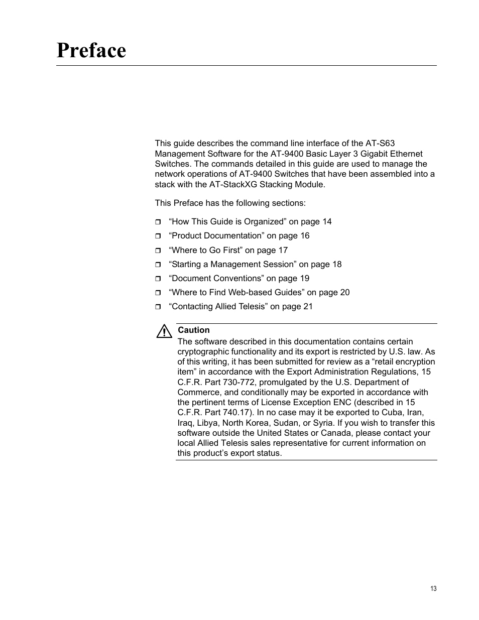 Preface | Allied Telesis AT-S63 User Manual | Page 13 / 468