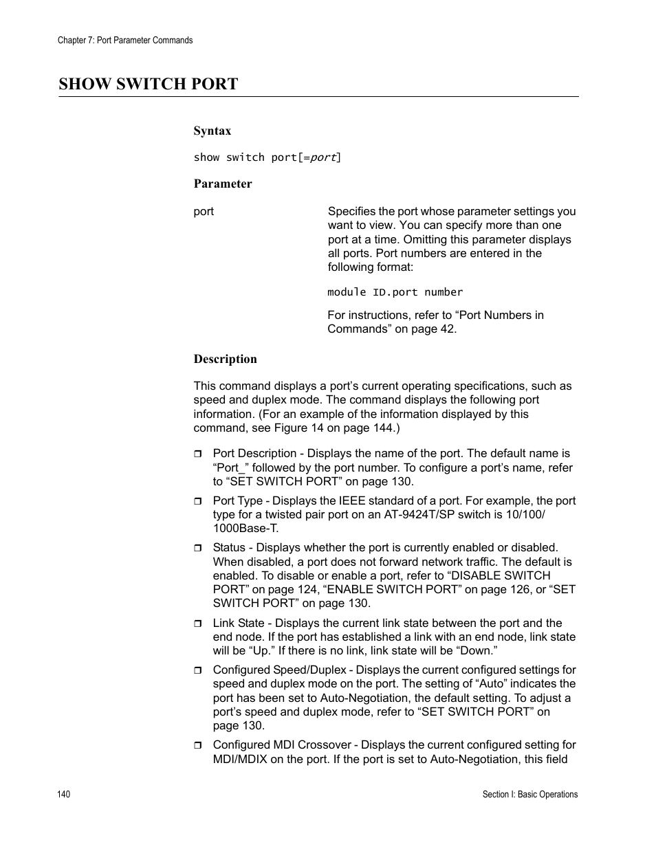 Show switch port | Allied Telesis AT-S63 User Manual | Page 140 / 468