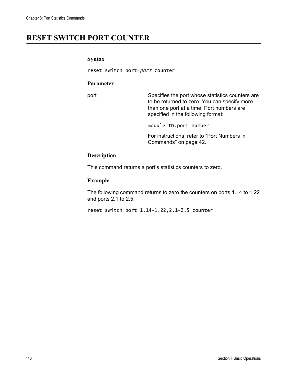 Reset switch port counter | Allied Telesis AT-S63 User Manual | Page 146 / 468