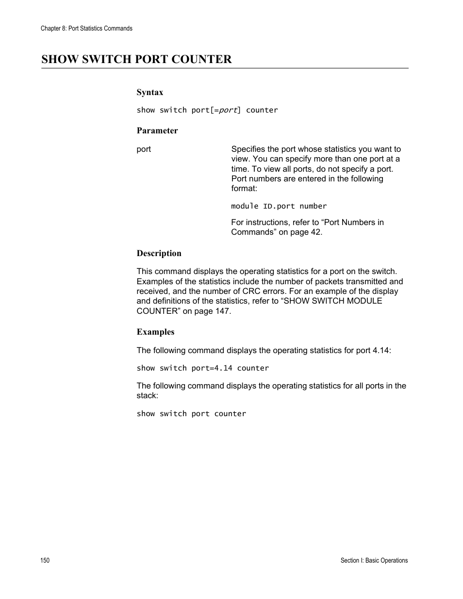 Show switch port counter | Allied Telesis AT-S63 User Manual | Page 150 / 468