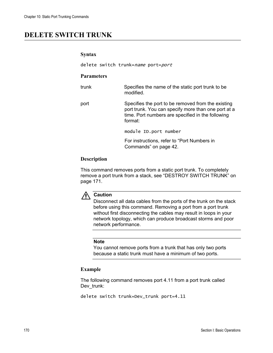 Delete switch trunk | Allied Telesis AT-S63 User Manual | Page 170 / 468