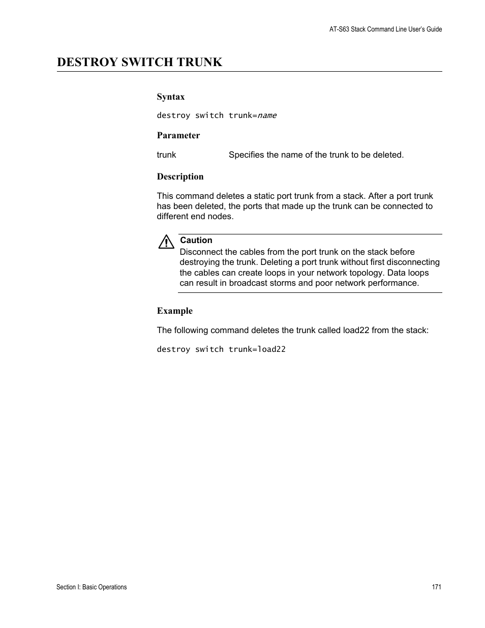Destroy switch trunk | Allied Telesis AT-S63 User Manual | Page 171 / 468