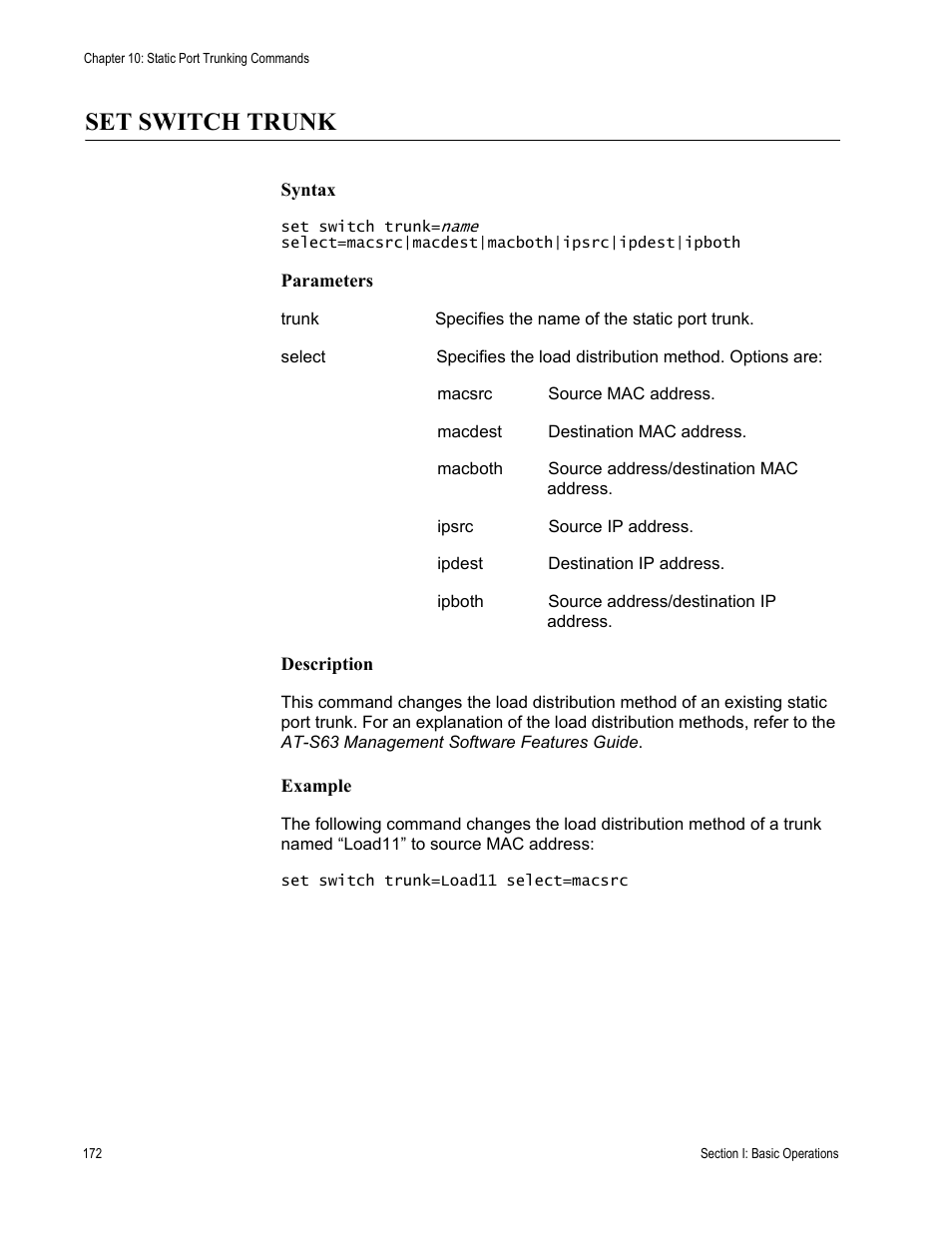 Set switch trunk | Allied Telesis AT-S63 User Manual | Page 172 / 468