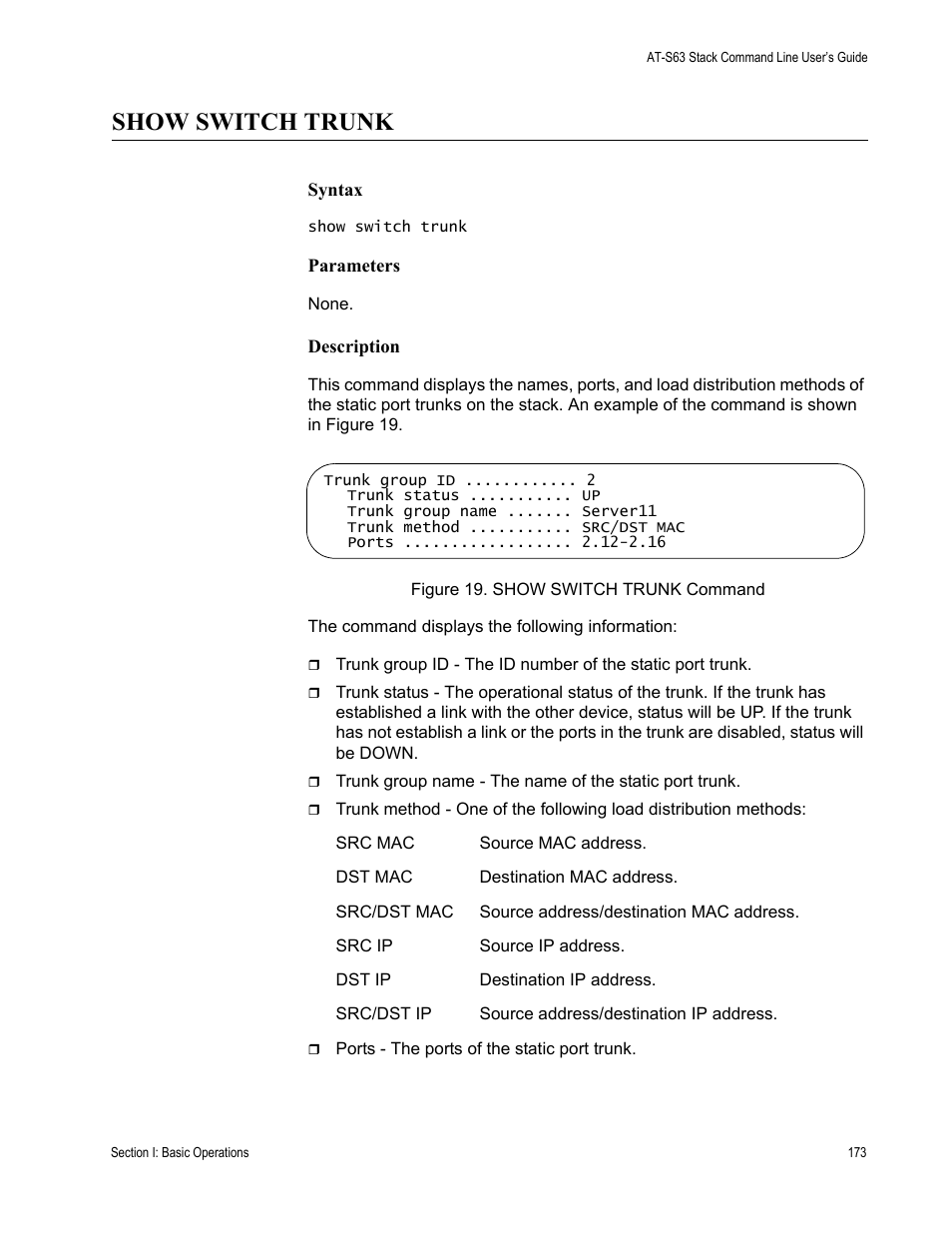 Show switch trunk | Allied Telesis AT-S63 User Manual | Page 173 / 468