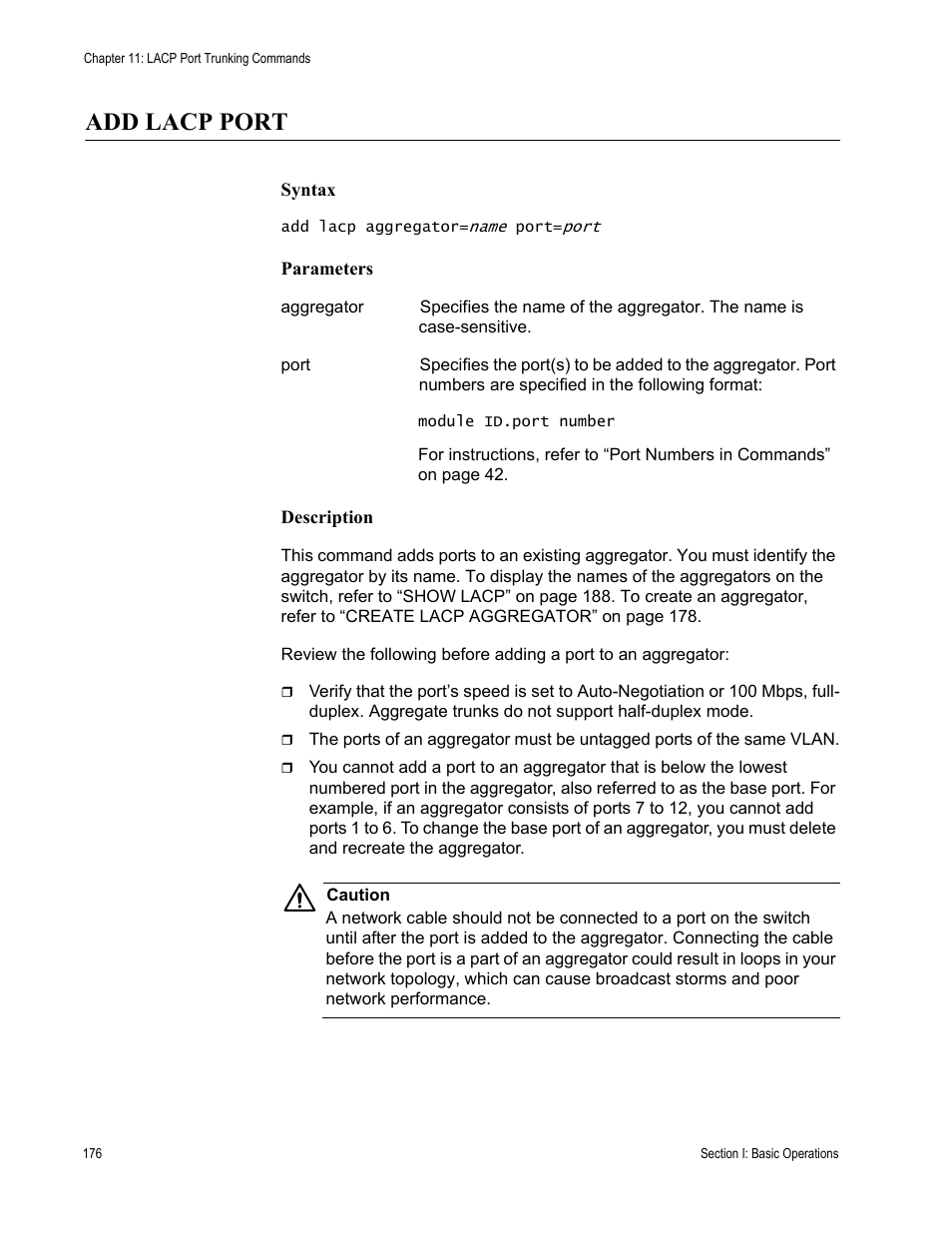Add lacp port | Allied Telesis AT-S63 User Manual | Page 176 / 468