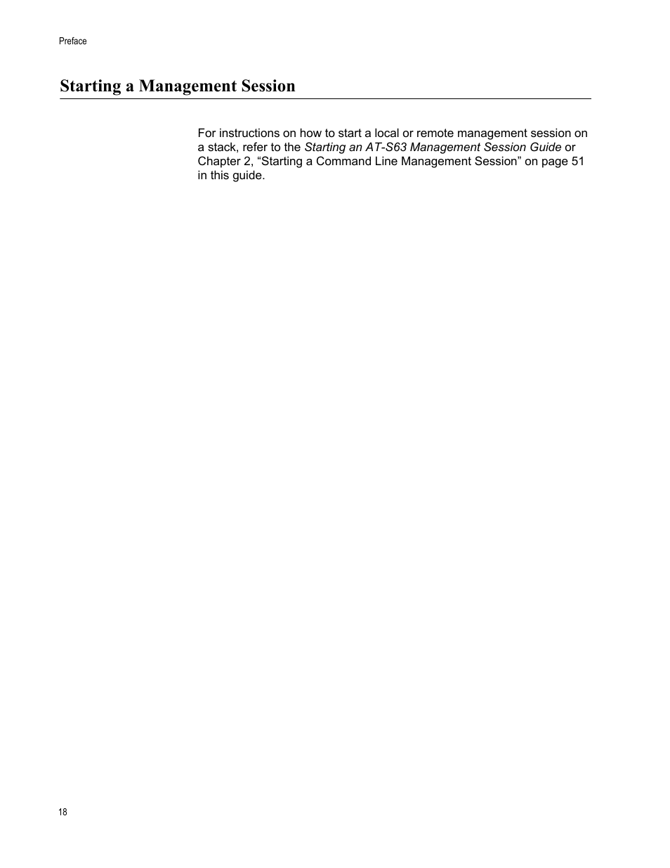 Starting a management session | Allied Telesis AT-S63 User Manual | Page 18 / 468