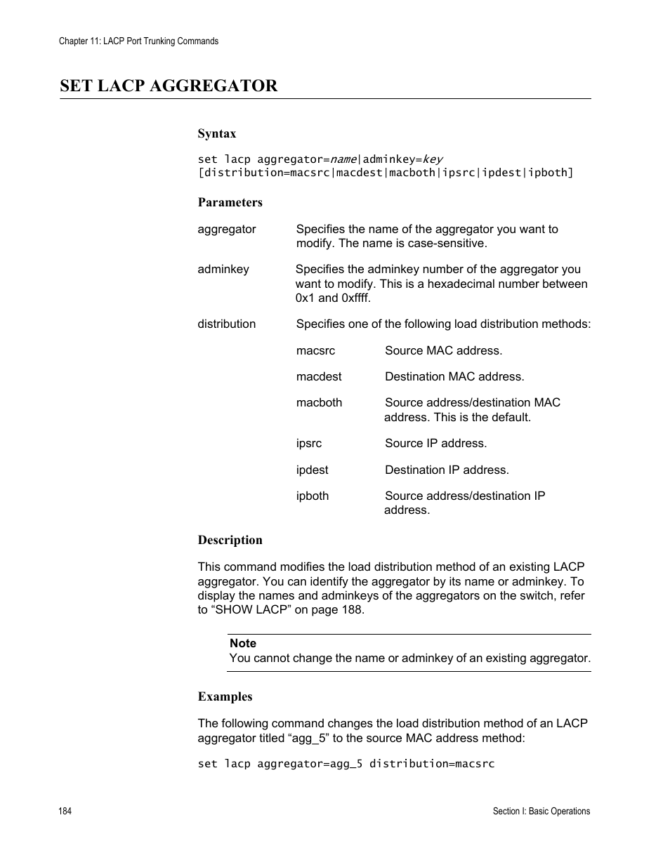 Set lacp aggregator | Allied Telesis AT-S63 User Manual | Page 184 / 468