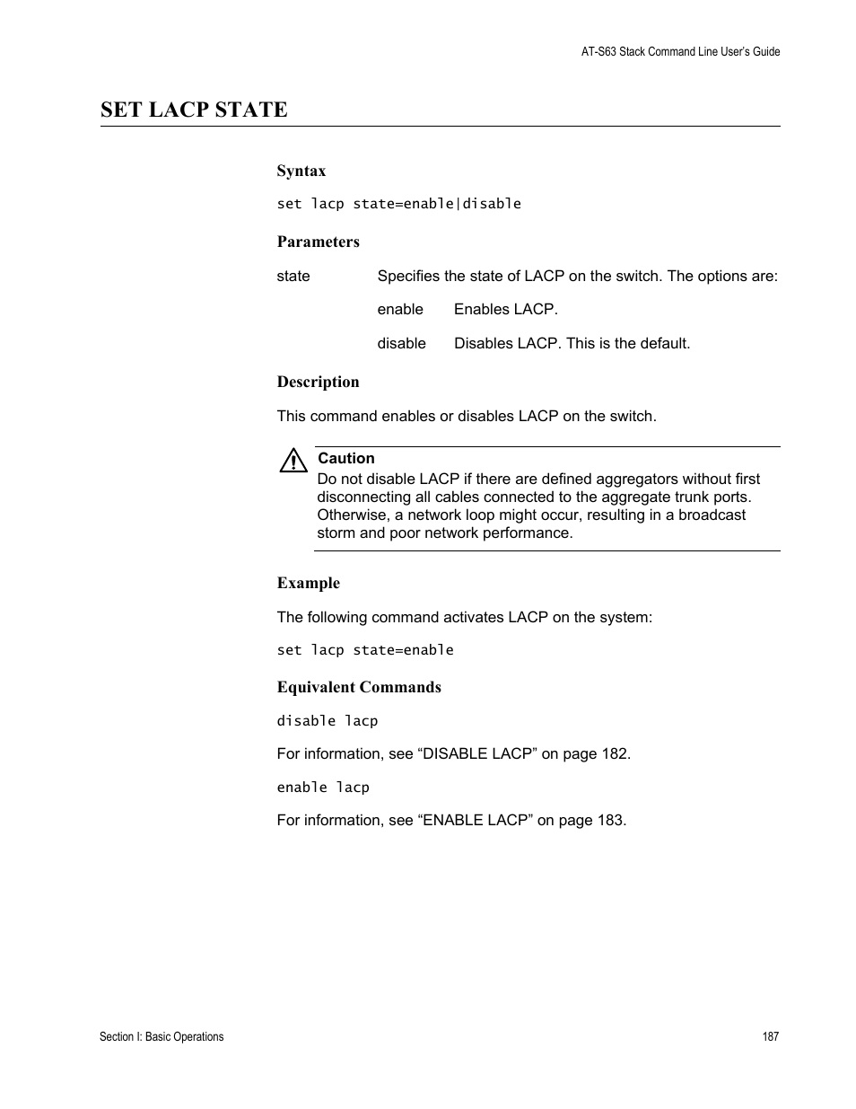 Set lacp state | Allied Telesis AT-S63 User Manual | Page 187 / 468