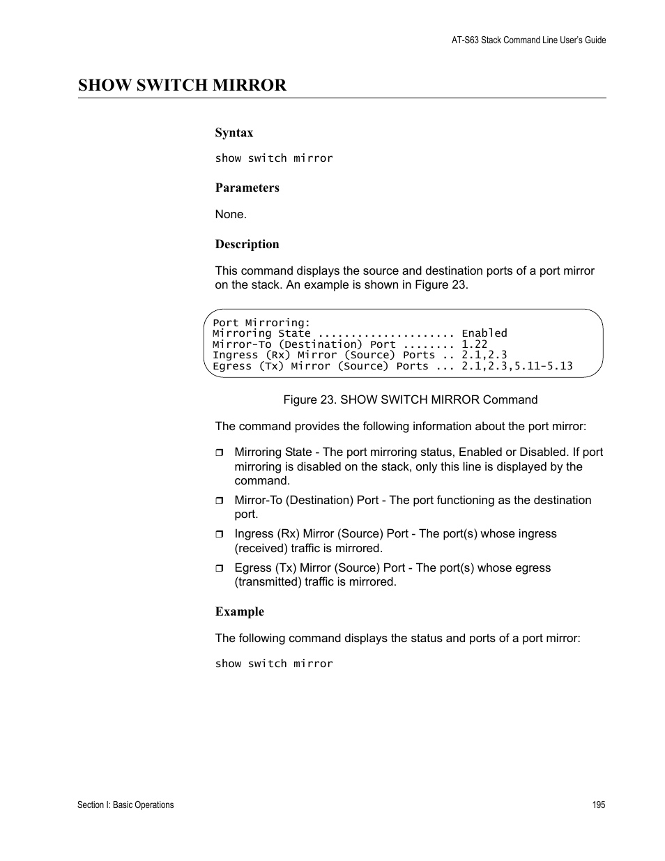 Show switch mirror | Allied Telesis AT-S63 User Manual | Page 195 / 468