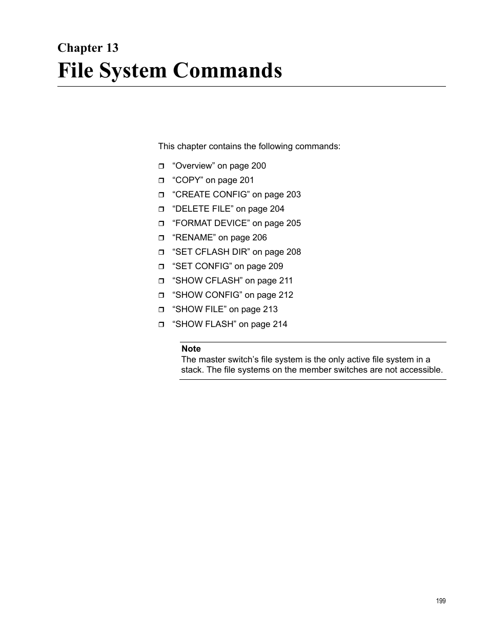 Chapter 13, File system commands | Allied Telesis AT-S63 User Manual | Page 199 / 468