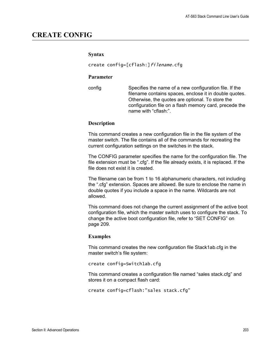 Create config | Allied Telesis AT-S63 User Manual | Page 203 / 468