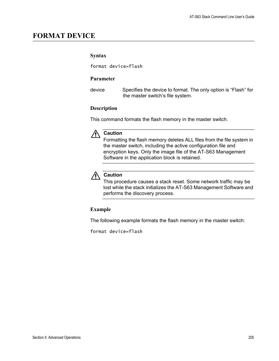 Format device | Allied Telesis AT-S63 User Manual | Page 205 / 468