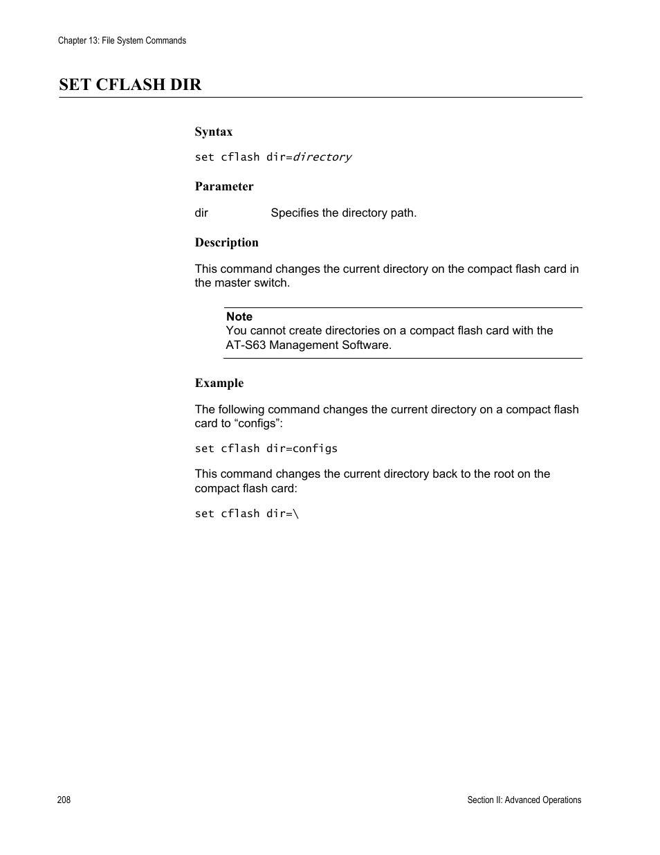 Set cflash dir | Allied Telesis AT-S63 User Manual | Page 208 / 468