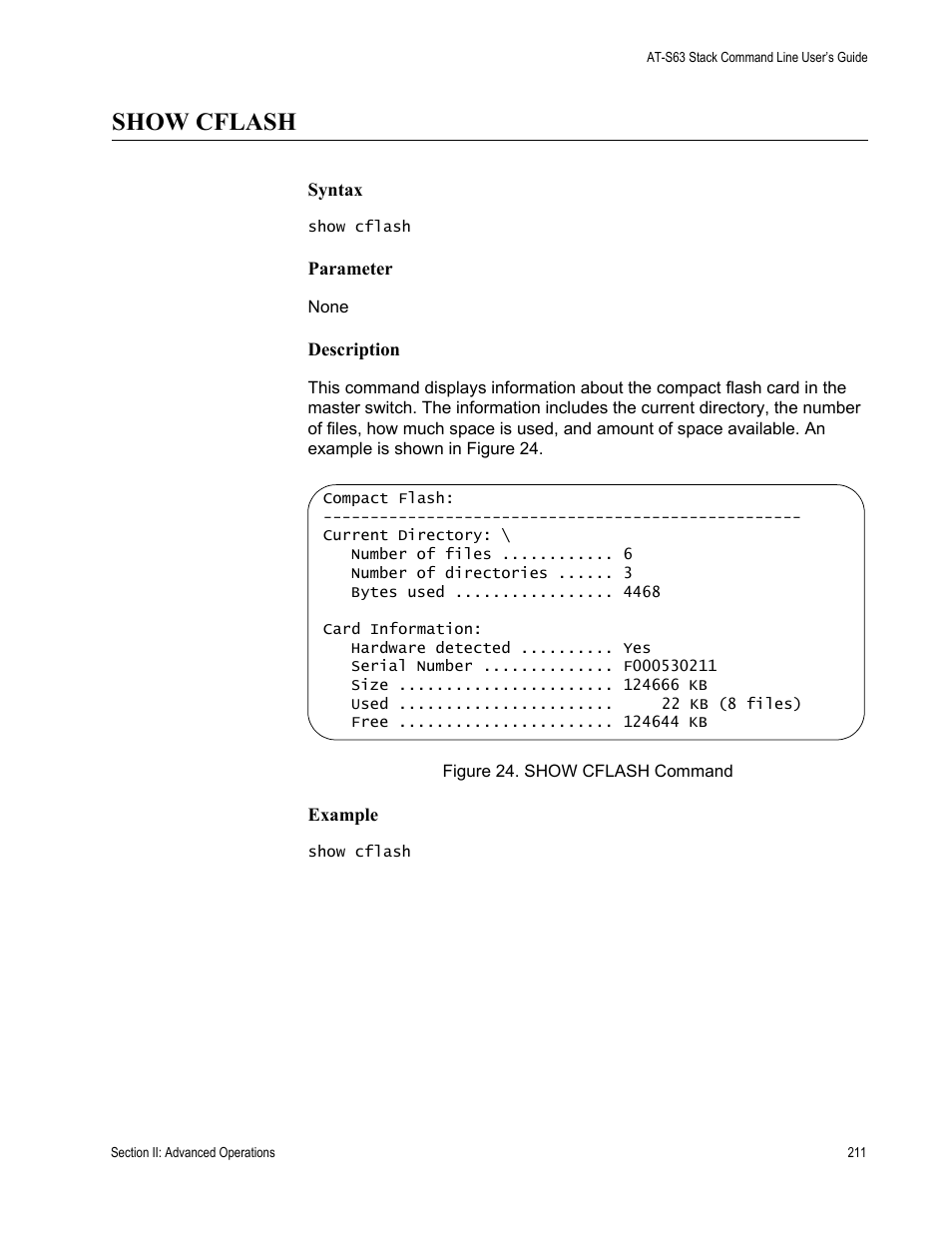 Show cflash | Allied Telesis AT-S63 User Manual | Page 211 / 468