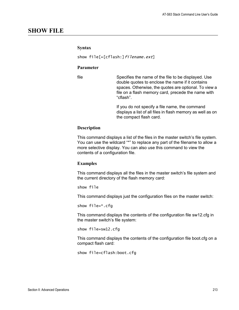 Show file | Allied Telesis AT-S63 User Manual | Page 213 / 468