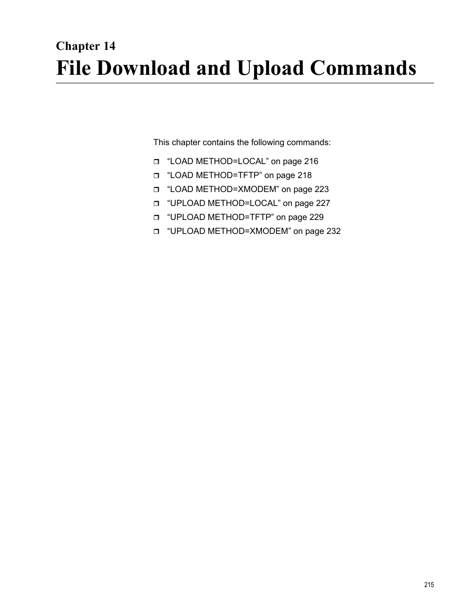 Chapter 14, File download and upload commands | Allied Telesis AT-S63 User Manual | Page 215 / 468