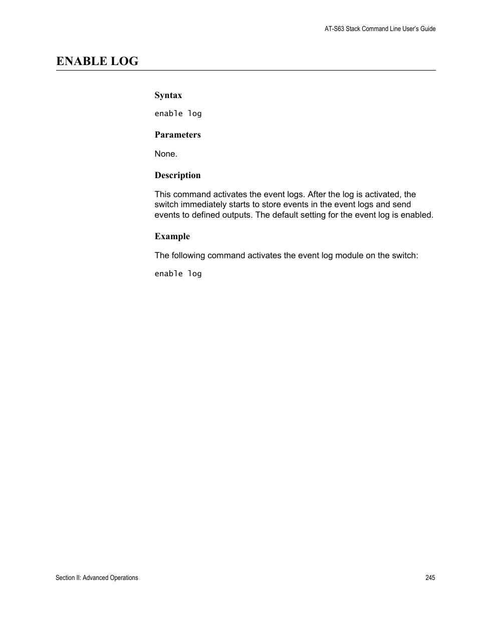 Enable log | Allied Telesis AT-S63 User Manual | Page 245 / 468