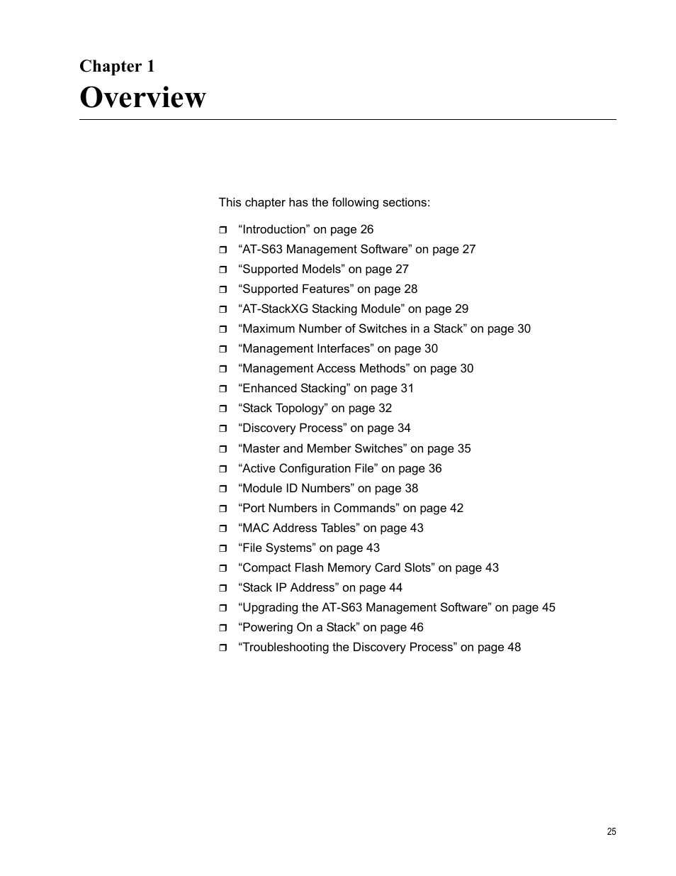 Chapter 1, Overview, R 1: overview | Allied Telesis AT-S63 User Manual | Page 25 / 468