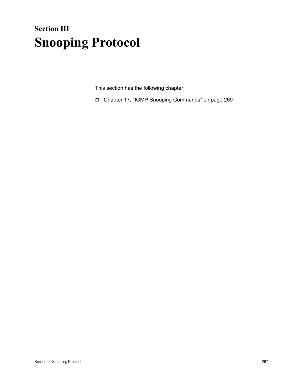 Section iii, Snooping protocol, Section iii: snooping protocol | Allied Telesis AT-S63 User Manual | Page 267 / 468
