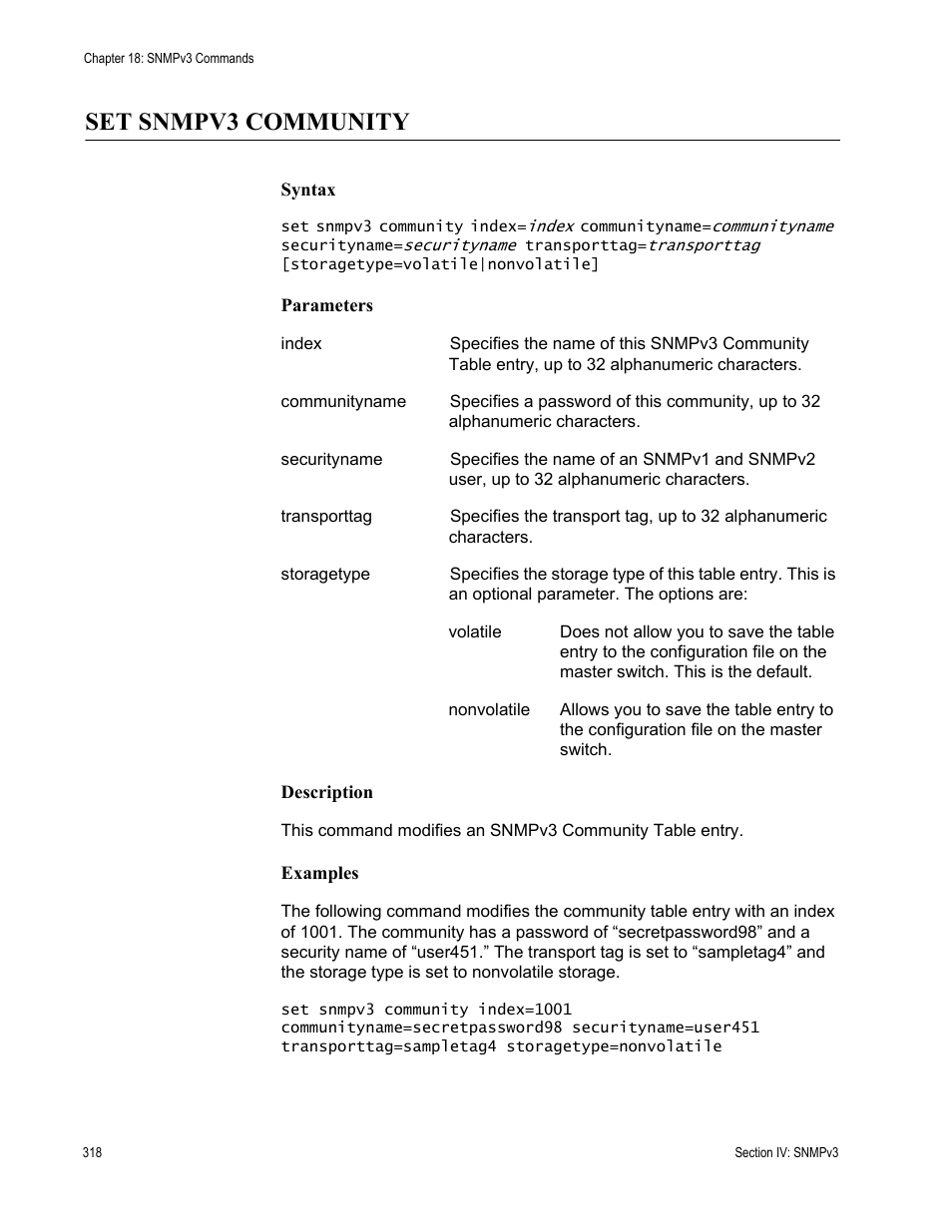 Set snmpv3 community | Allied Telesis AT-S63 User Manual | Page 318 / 468