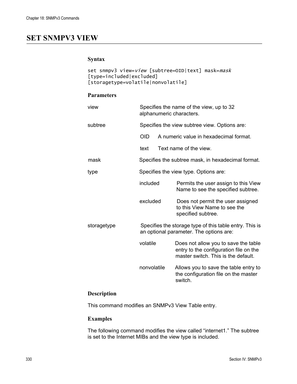 Set snmpv3 view | Allied Telesis AT-S63 User Manual | Page 330 / 468