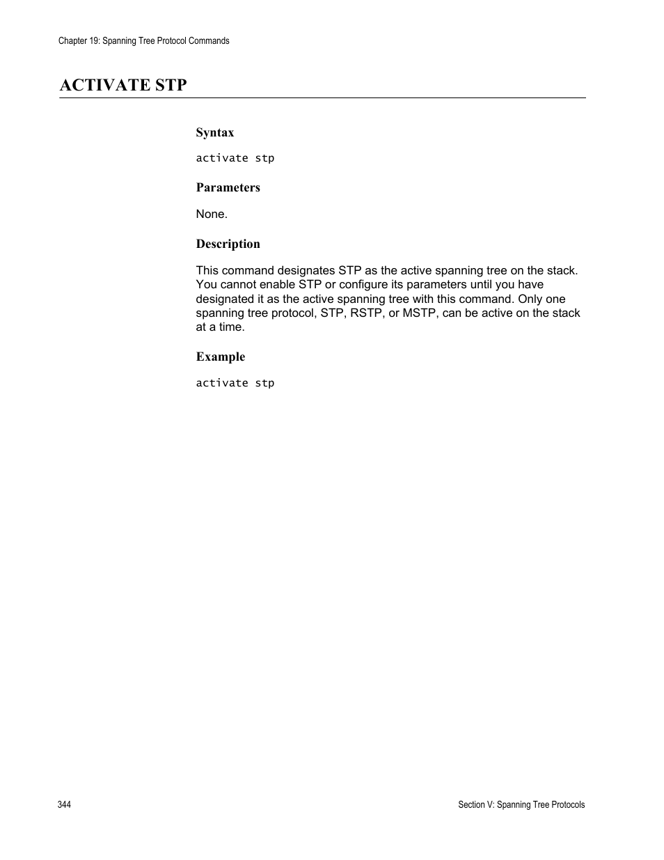Activate stp | Allied Telesis AT-S63 User Manual | Page 344 / 468