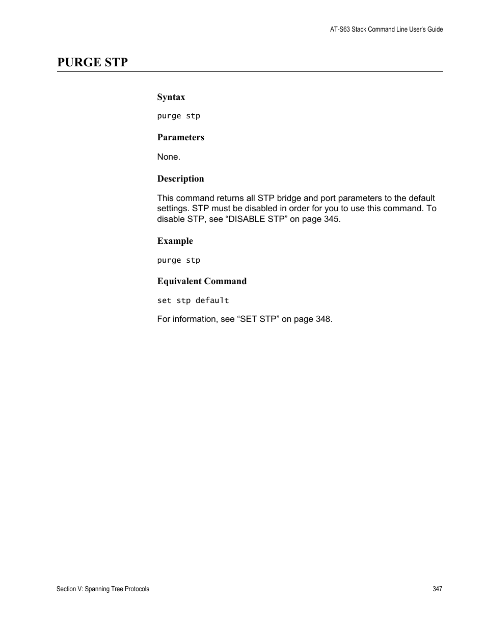 Purge stp | Allied Telesis AT-S63 User Manual | Page 347 / 468