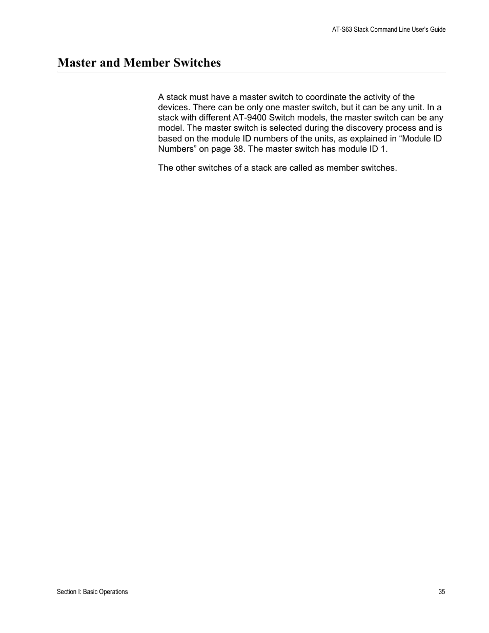 Master and member switches | Allied Telesis AT-S63 User Manual | Page 35 / 468
