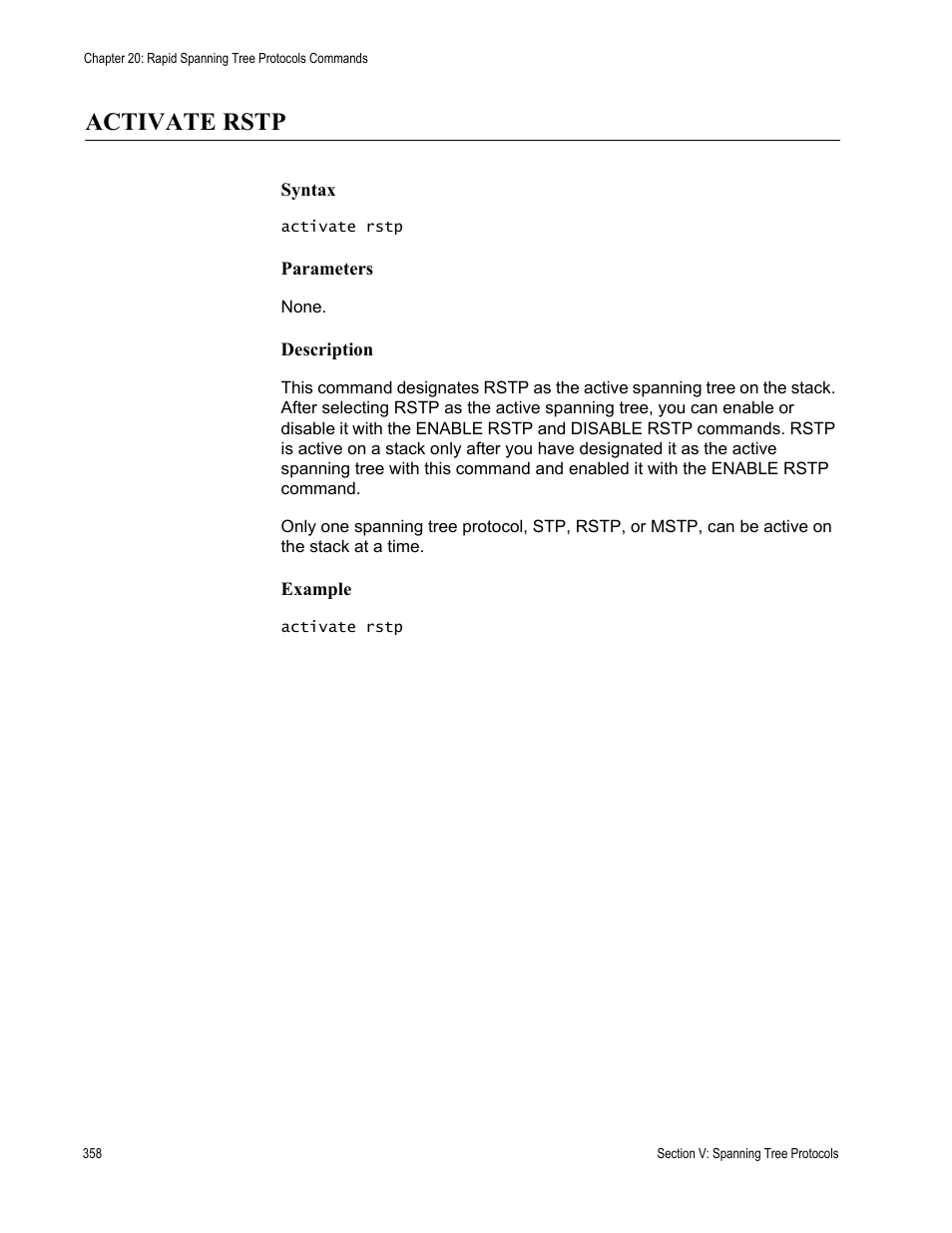 Activate rstp | Allied Telesis AT-S63 User Manual | Page 358 / 468