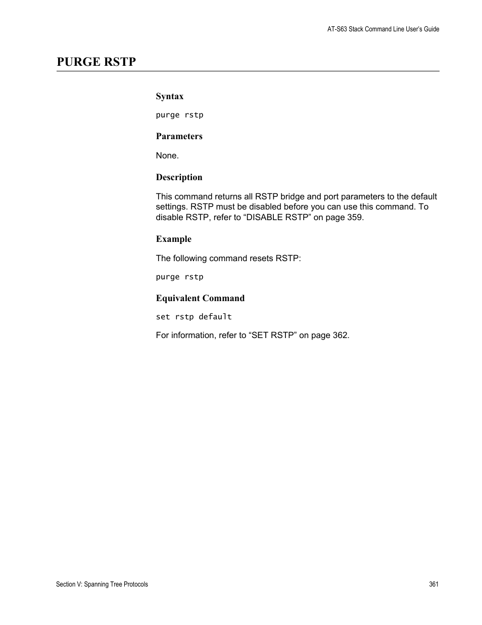 Purge rstp | Allied Telesis AT-S63 User Manual | Page 361 / 468