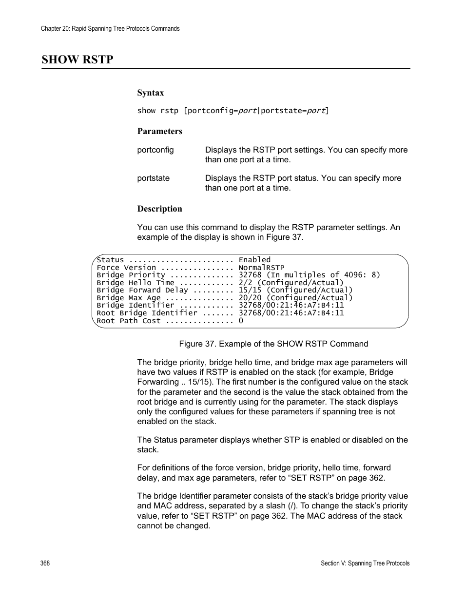 Show rstp | Allied Telesis AT-S63 User Manual | Page 368 / 468