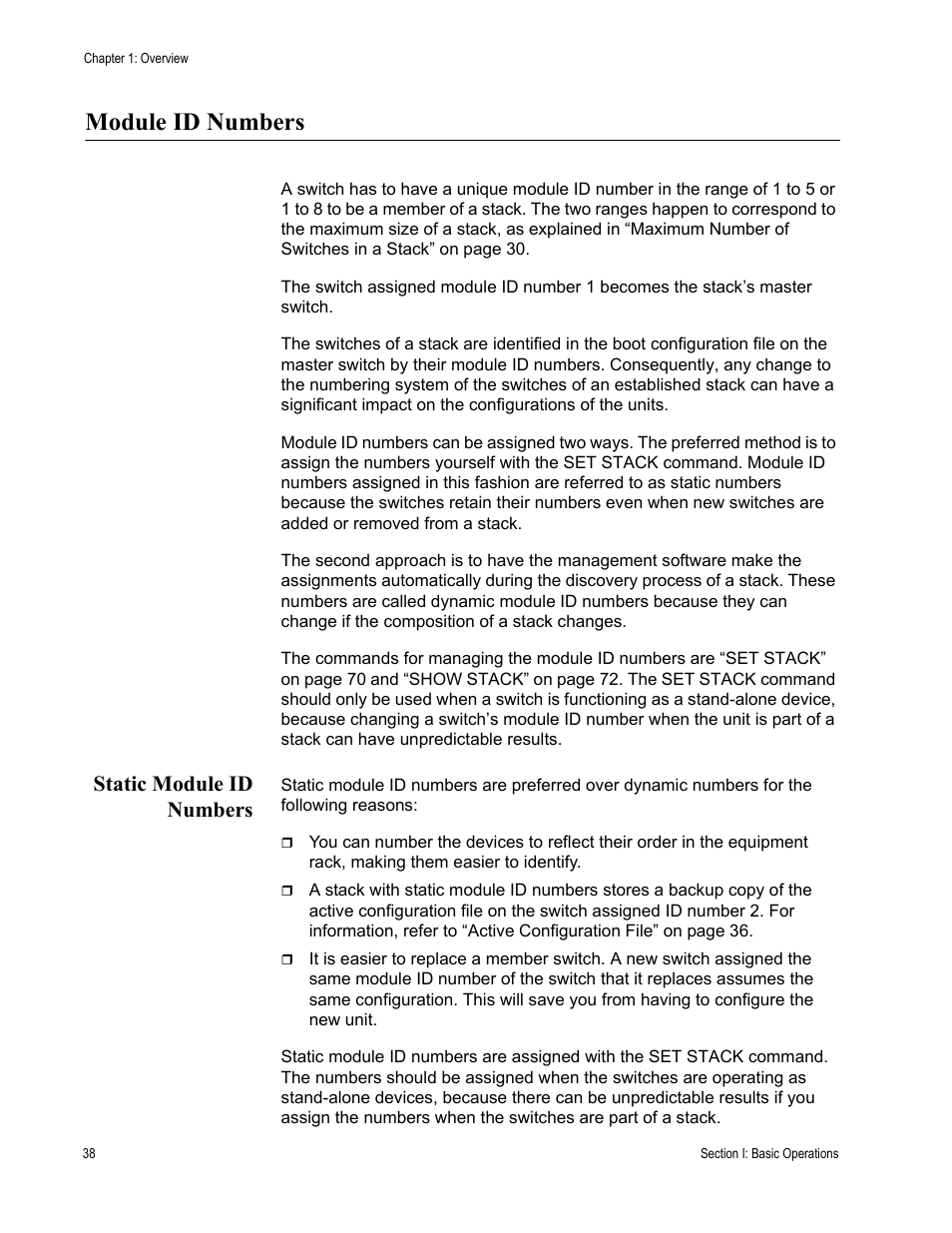 Module id numbers, Static module id numbers | Allied Telesis AT-S63 User Manual | Page 38 / 468
