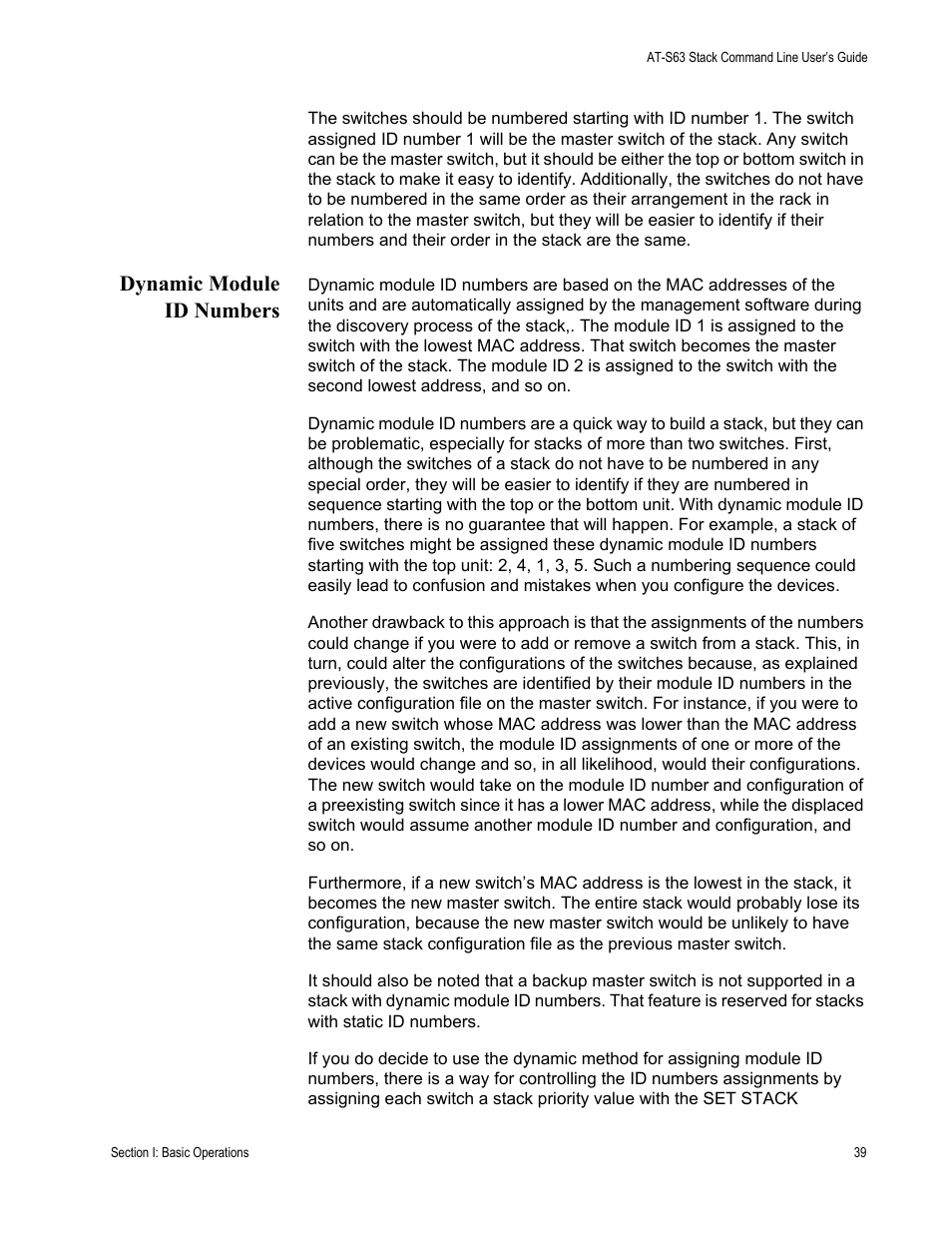 Dynamic module id numbers | Allied Telesis AT-S63 User Manual | Page 39 / 468