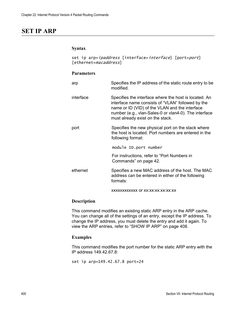 Set ip arp | Allied Telesis AT-S63 User Manual | Page 400 / 468