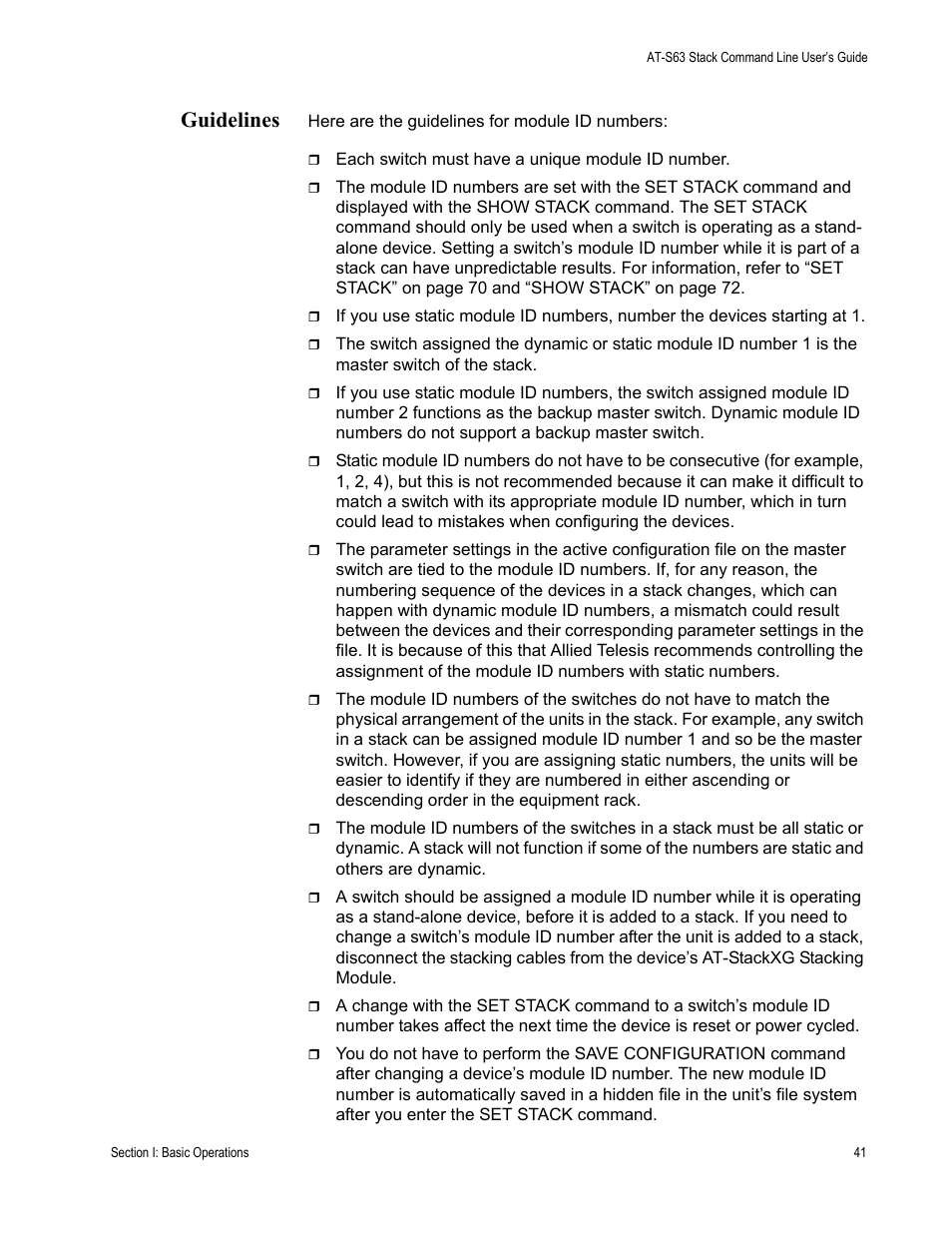 Guidelines | Allied Telesis AT-S63 User Manual | Page 41 / 468