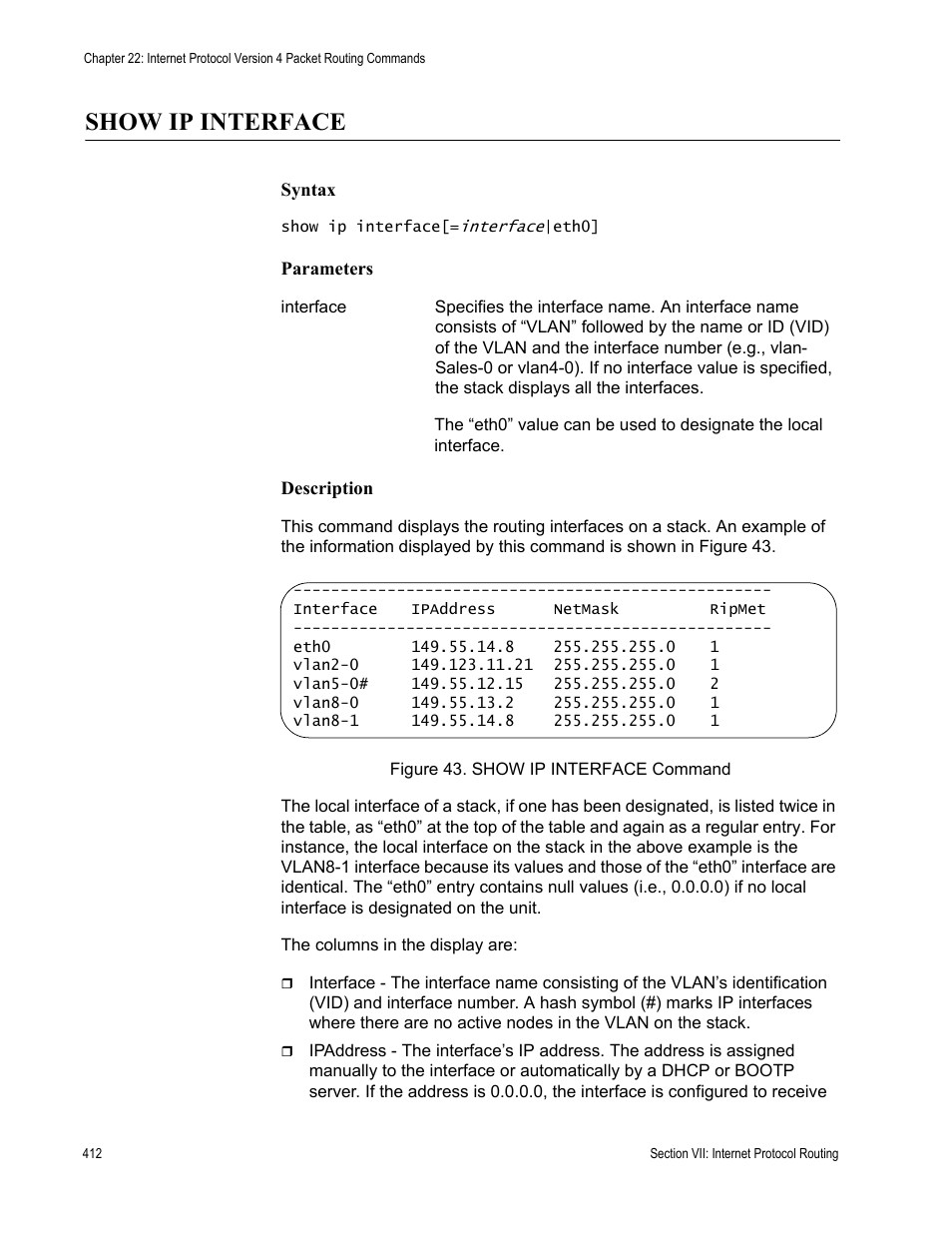 Show ip interface | Allied Telesis AT-S63 User Manual | Page 412 / 468